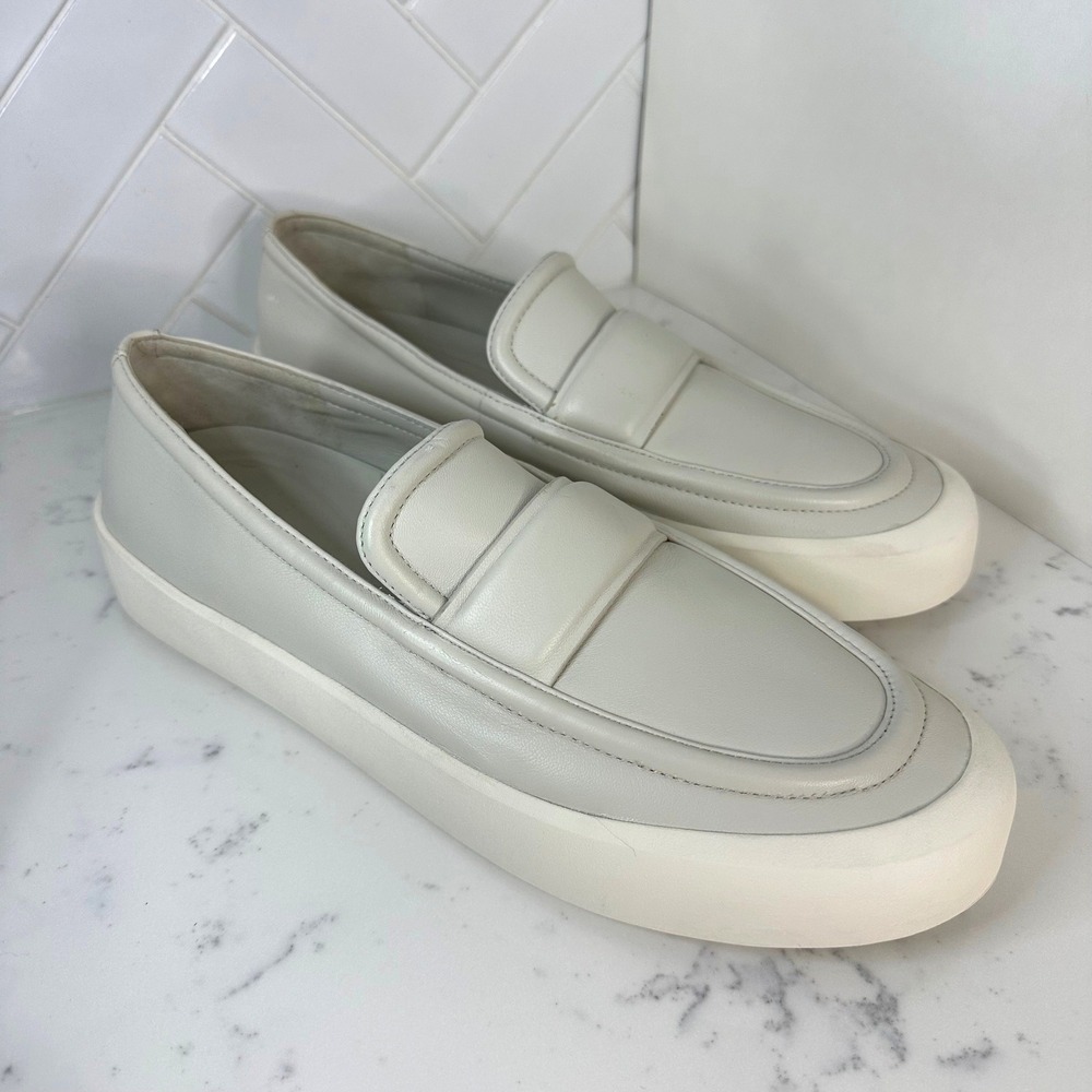 Vince Womens Leather Platform Penny Loafers Off White Grey Slip On Shoes 9.5